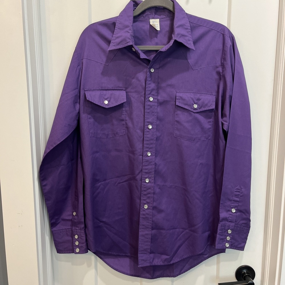 VTG Malco Modes Purple Western Pearl Snap Down Shirt Mens Sz 16.5 34 Made in USA